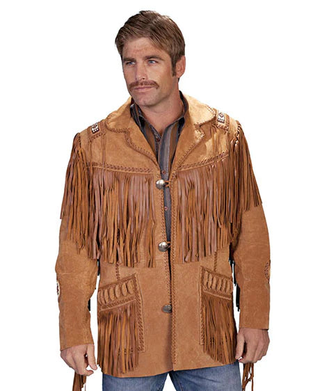 Men's Handlaced Leather Bead Trim Coat