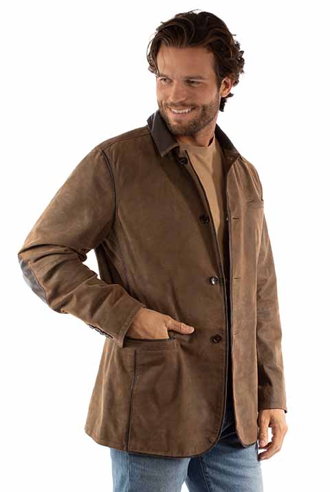 Men's Brown Leather Blazer with Elbow
