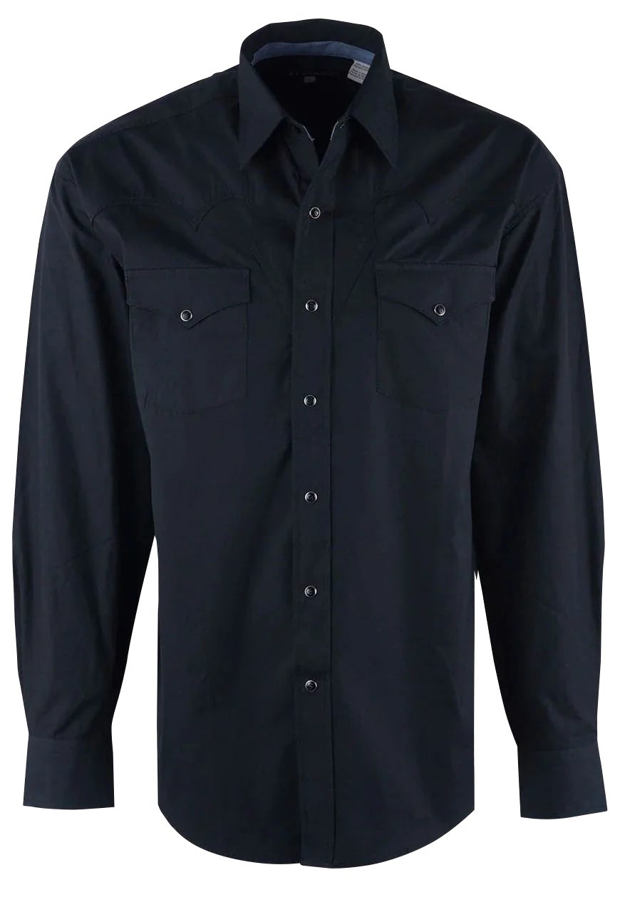 Stetson Solid Peached Poplin Western Shirt in Solid Black