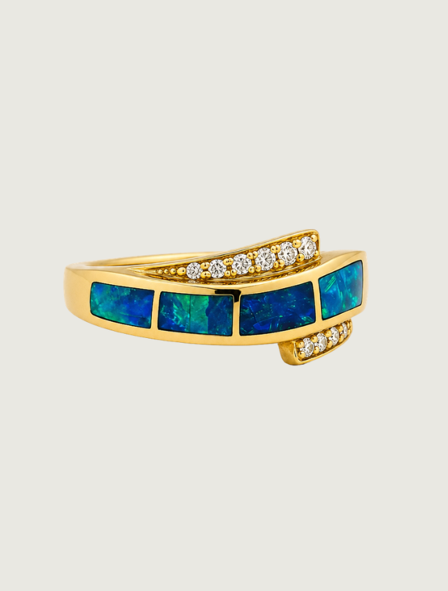 14K Yellow Gold Opal Inlay & Diamond Ring