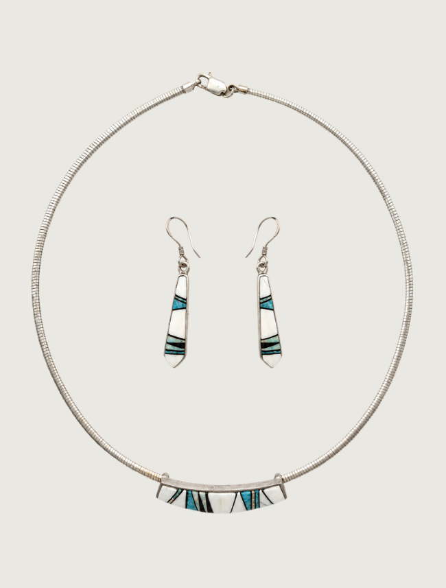 Sterling Silver Multi Inlay Necklace & Earrings Set