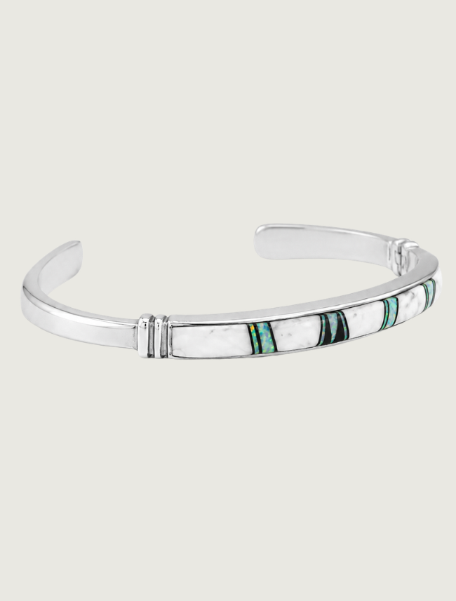 Sterling Silver Multi Inlay Cuff Bracelet