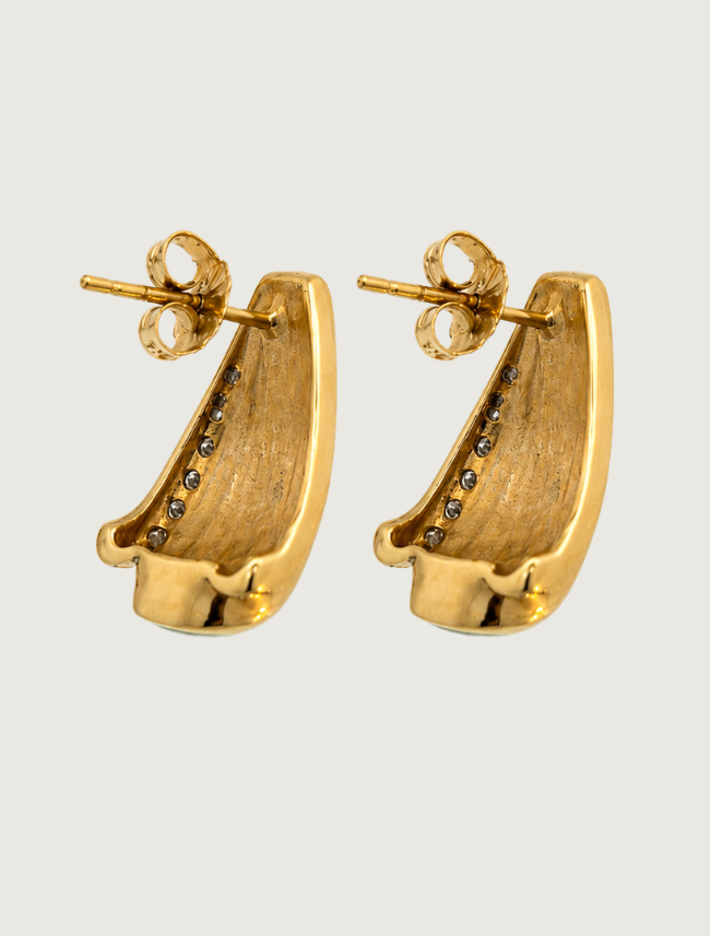 14K Yellow Gold Carico Turquoise & Diamond Earrings