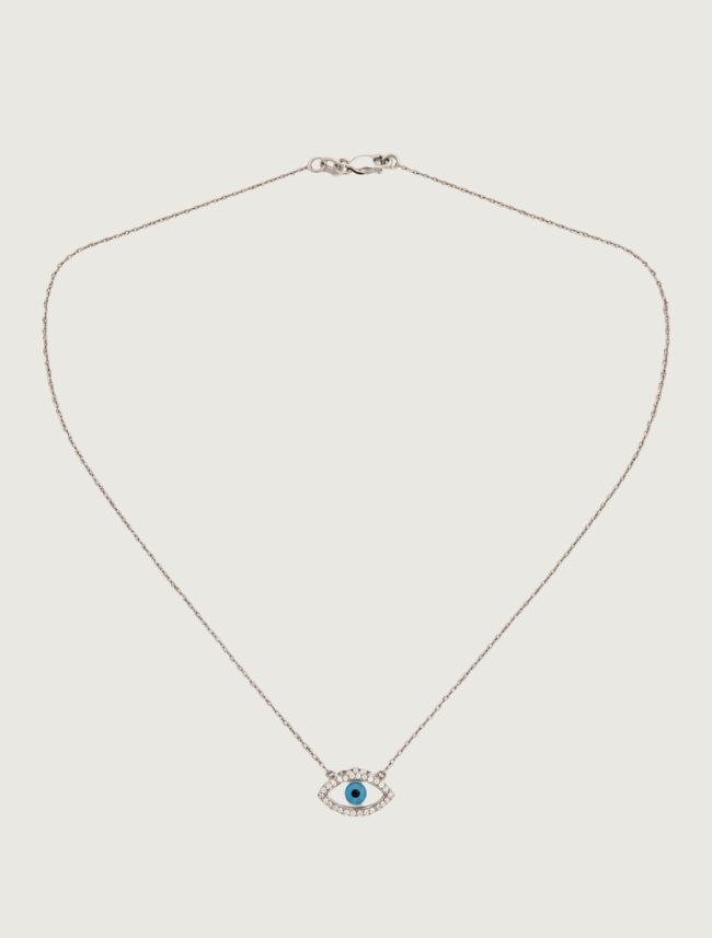 18K White Gold Enamel & Diamond Evil Eye Necklace