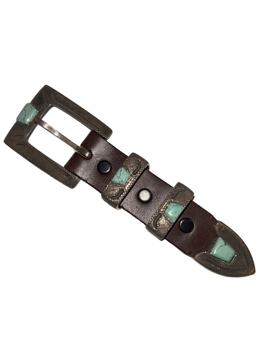 Chacon Sterling Silver & Turquoise Belt Buckle Set