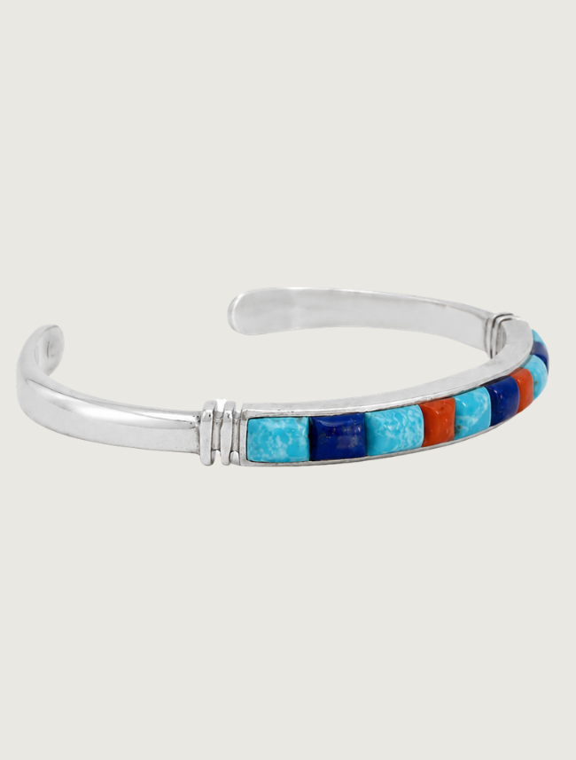 Sterling Silver Multi Stone Cuff Bracelet