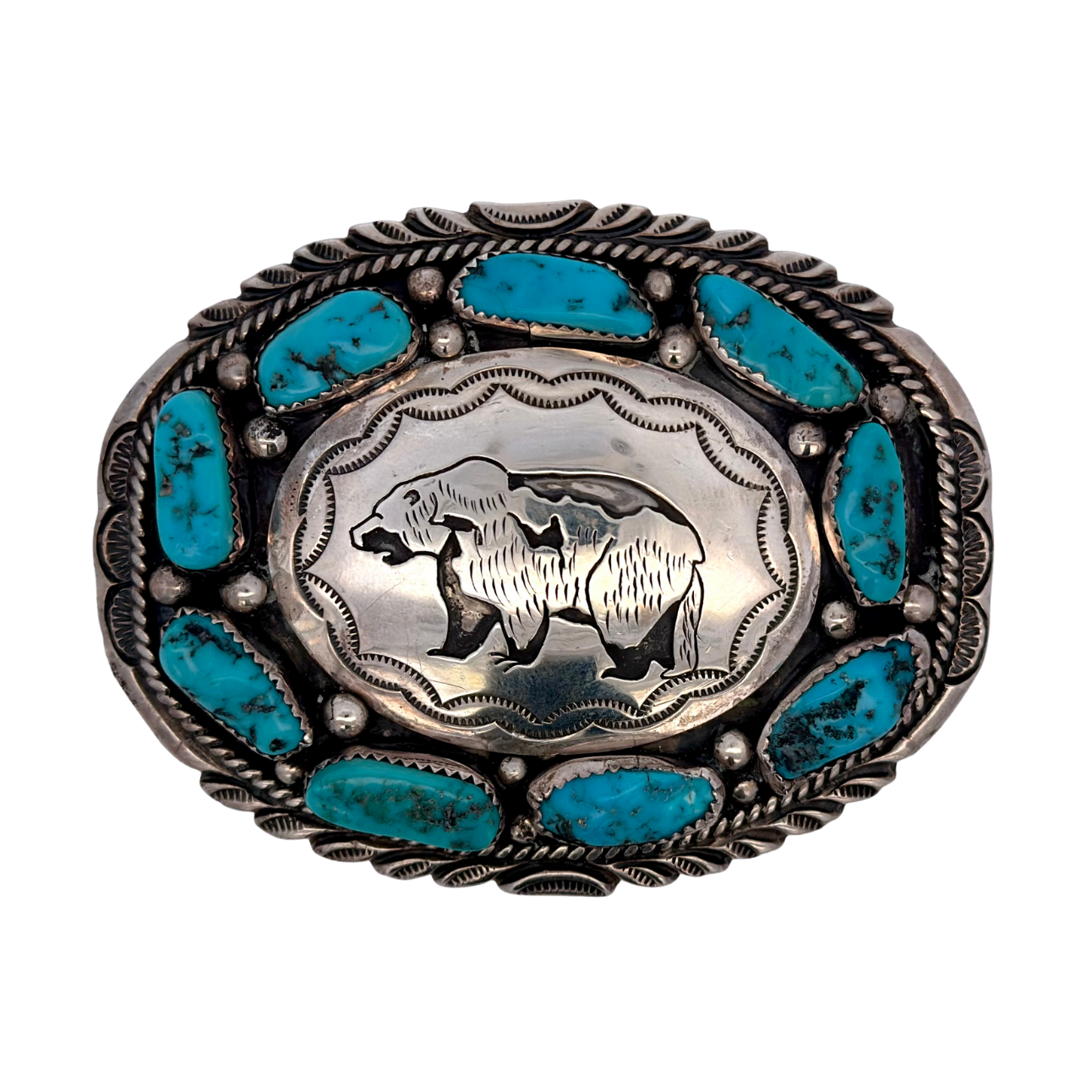J. Bahe Sterling Silver & Turquoise Bear Buckle