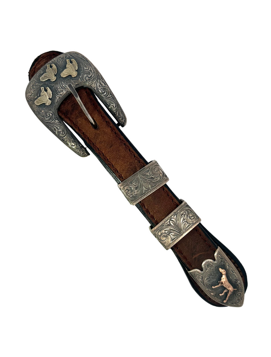 Clint Orms Sterling Silver & 10K Gold Quail & Pointer Belt Buckle Set