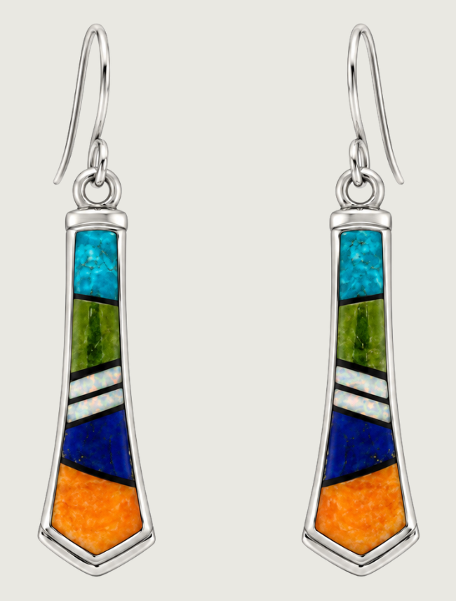 Sterling Silver Multi Inlay Earrings