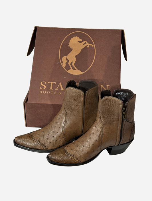 Stallion Ostrich & Caiman Zorro Ankle Boots in Mouse