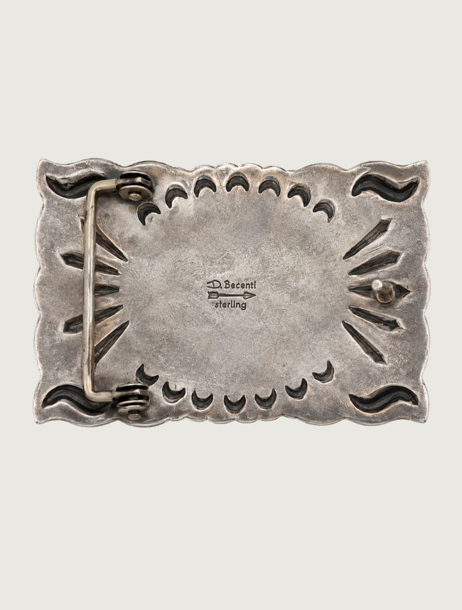 Kingman Turquoise & Purple Spiny Oyster Shell Silver Belt Buckle