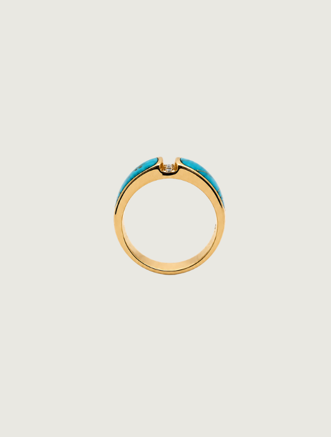 14K Yellow Gold Turquoise & Diamond Ring