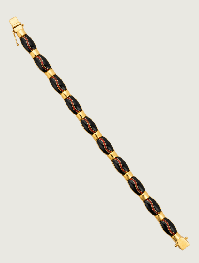 14K Rose Gold Black Jade & Fire Opal Bracelet