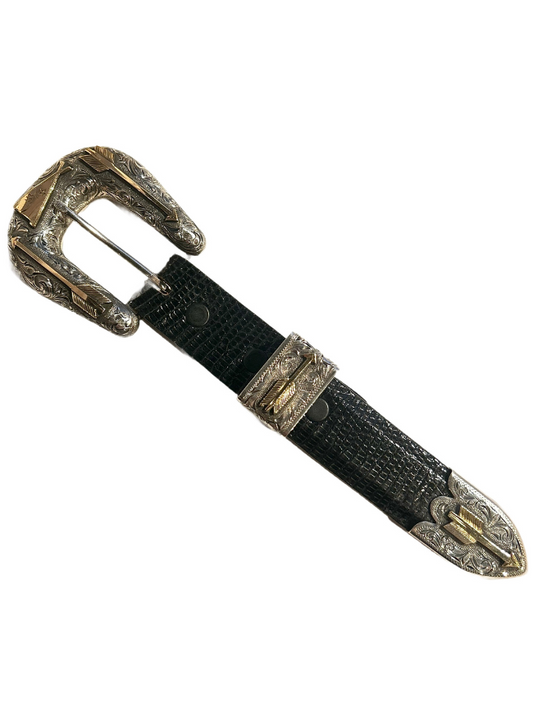 Clint Orms Sterling Silver / 14K Gold Engraved Arrow Belt Buckle Set