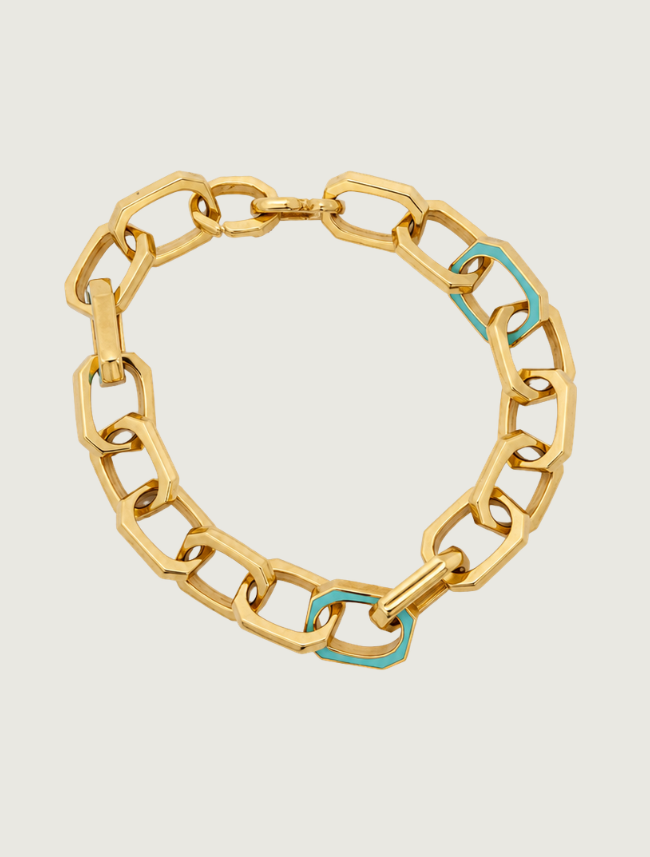 18K Yellow Gold Blue Enamel Bracelet