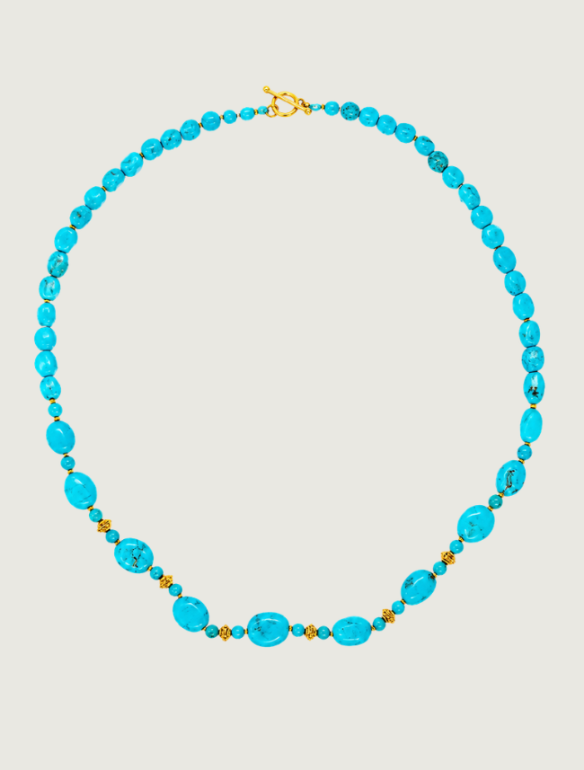18K Yellow Gold & Turquoise Beaded Necklace