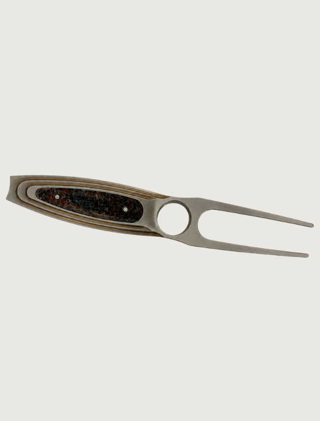 William Henry 'St. Andrews' Anodized Titanium Divot Tool with Dinosaur Bone Inlay