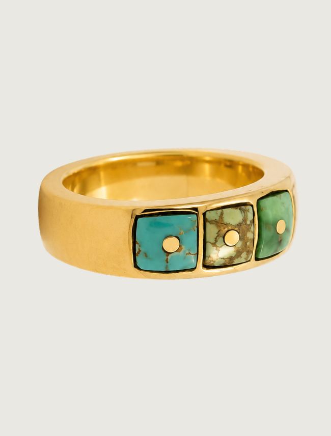 14K YG Carico Lake TQ & DIA Ring D: 0.04ct