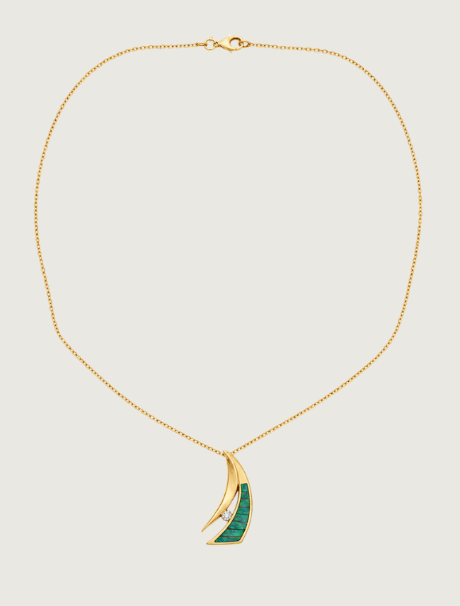 14K Yellow Gold Opal & Diamond Pendant