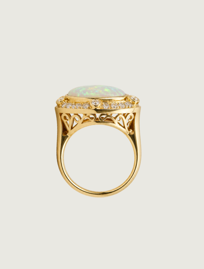 14K Yellow Gold Opal & Diamond Ring