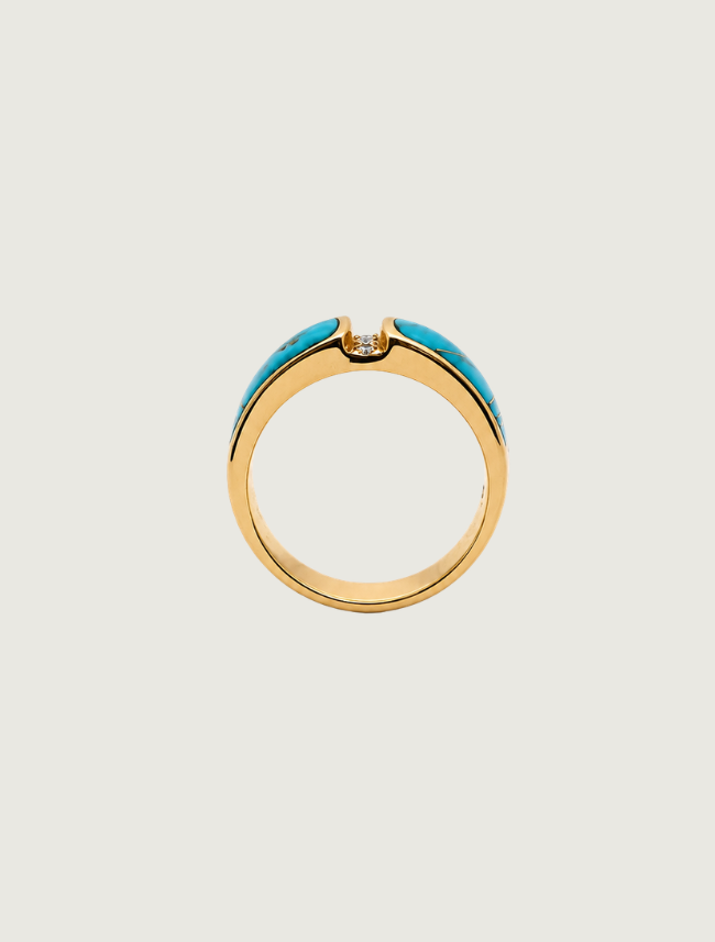 14K Yellow Gold Turquoise & Diamond Ring