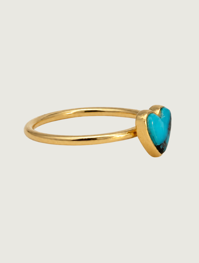 14K Yellow Gold Kingman Turquoise Heart Ring