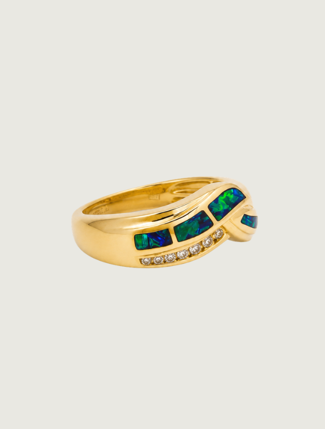 14K Yellow Gold Opal Inlay Ring (IL 6 0.01, RD 11 0.15)