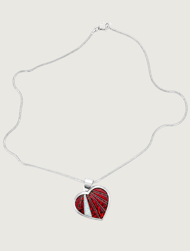 Sterling Silver Multi Opal Heart Pendant