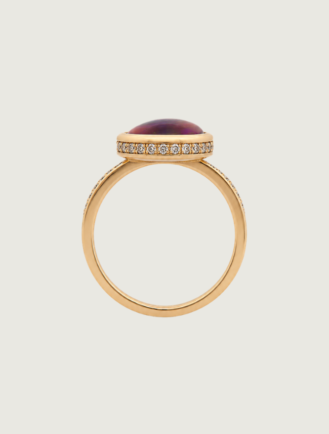 18K Yellow Gold Opal & Diamond Ring