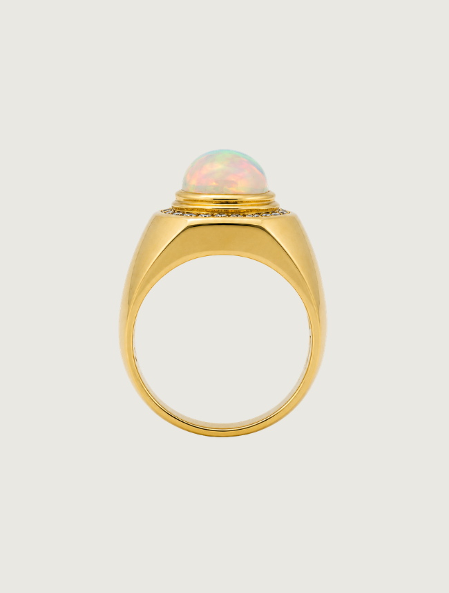 14K Yellow Gold Opal & Diamond Ring
