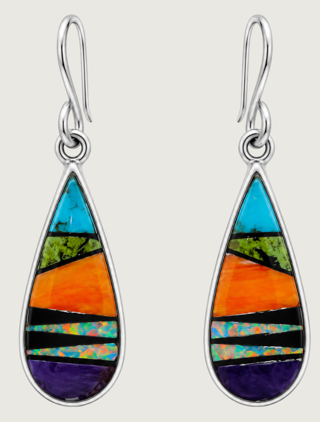 Sterling Silver Multi Inlay Earrings