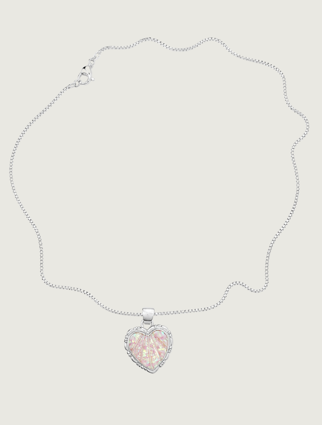 Sterling Silver Med. Pink Opal Heart Pendant
