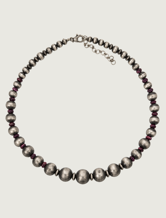 Silver Spiny Oyster Shell Beaded Necklace