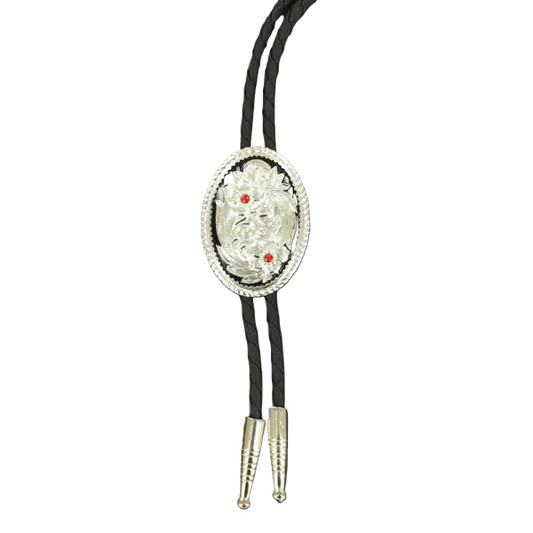 M&F Western Floral Bolo Tie with Red Stones