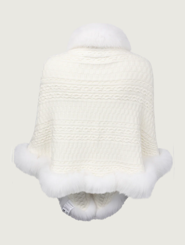 Pinto Ranch Cashmere & Fox Fur Cape in White