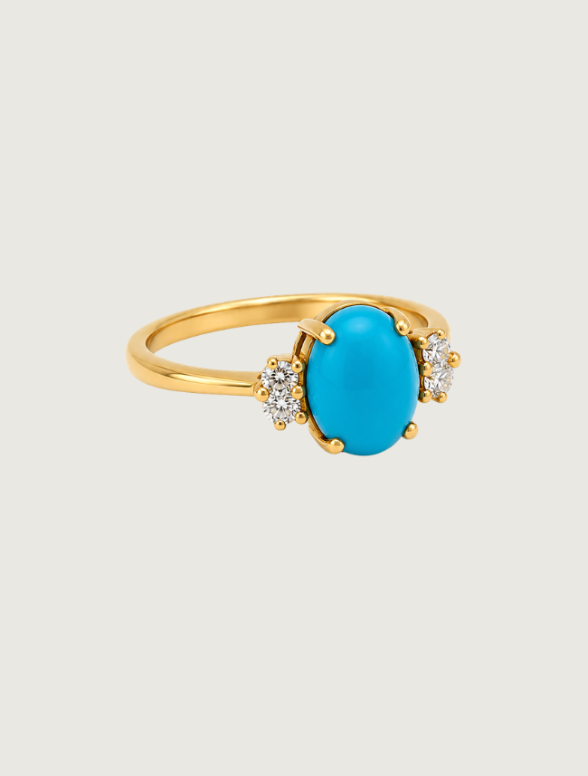 18K Yellow Gold Turquoise & Diamond Ring