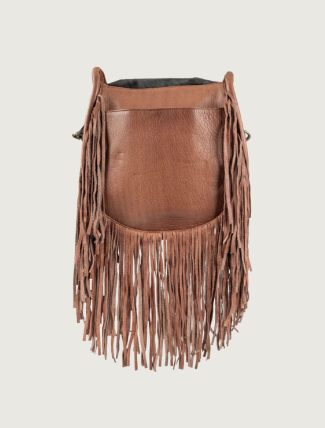 STS Ranchwear Indie cowhide saddlebag — back view, closed