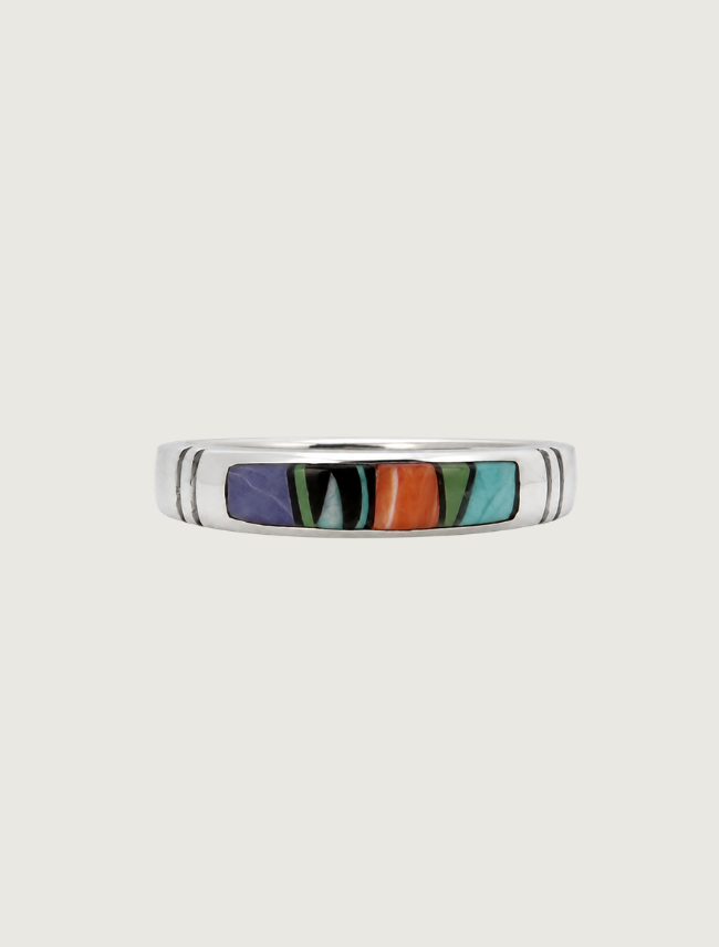 Sterling Silver Multi Inlay Ring