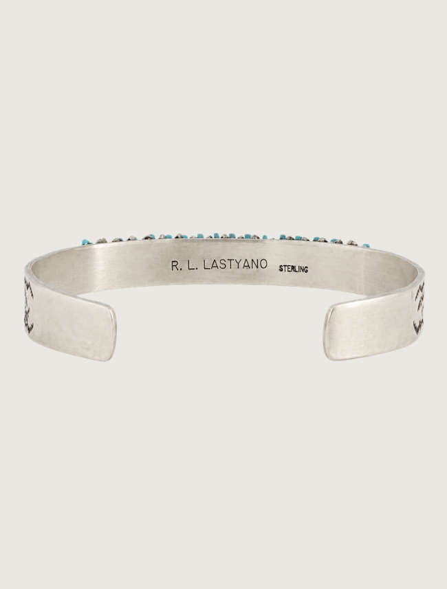 Interior view of R.L. Lastyano sterling silver cuff showing hallmark stamp
