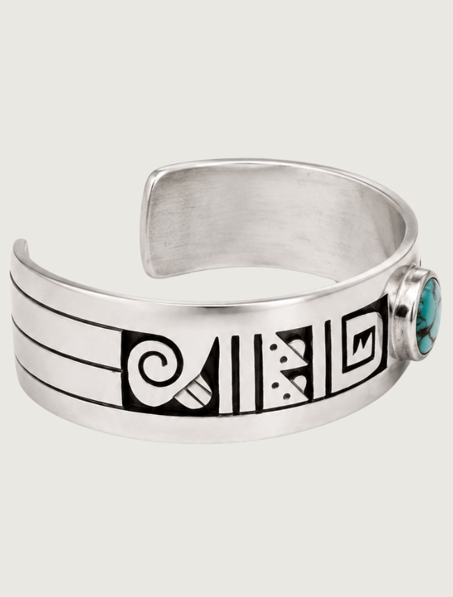 Sterling Silver Sun Face Kachina Cuff Bracelet with Multi-Stone Inlay