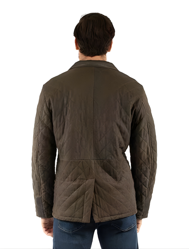 Mavericks Men's Quilted Leather Jacket in Olive