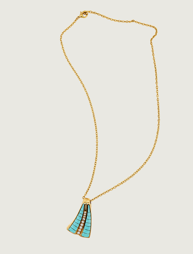 14K Yellow Gold Turquoise & Diamond Pendant