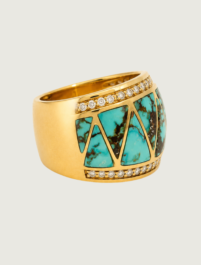 14K Yellow Gold Turquoise & Diamond Ring