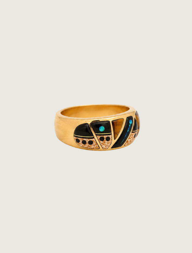 14K Yellow Gold Multicolor Pueblo Inlay Ring