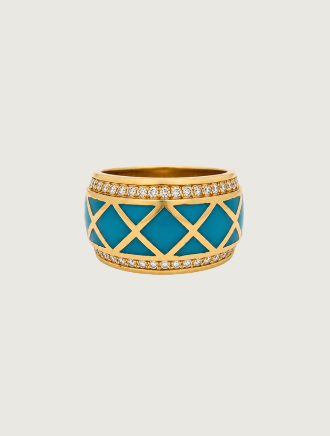 14K Yellow Gold Turquoise & Diamond Ring