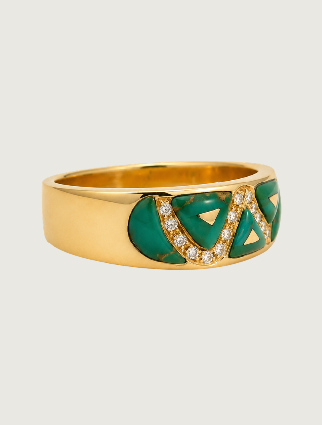 14K Yellow Gold Turquoise & Diamond Ring