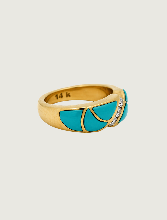14K Yellow Gold Sleeping Beauty Turquoise & Diamond Ring