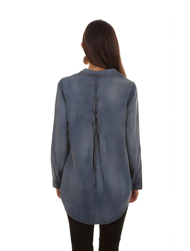 Scully Women's Hi-Lo Denim Lace-Up Blouse