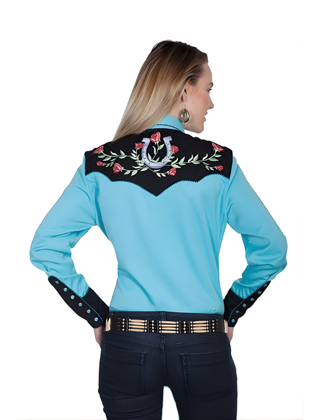 Scully Women's Horseshoe & Roses Embroidered Shirt