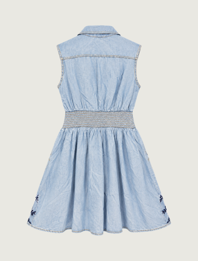 Mavericks Embroidered Denim Mini Dress in Medium Wash